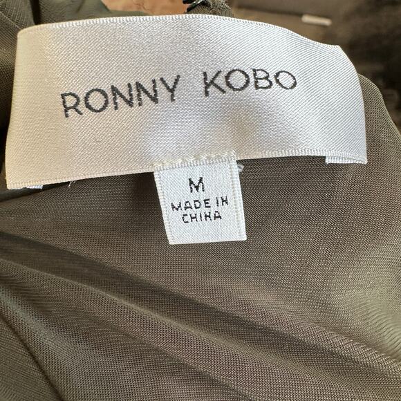 Ronny Kobo Olive Mesh Ruched Midi Dress MEDIUM Slinky Bodycon Cocktail Designer - Picture 11 of 12